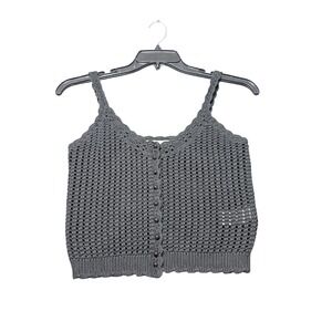 J.Crew Crochet Tank Top Womens M Black Excellent‎ Crochet Knit Button Front